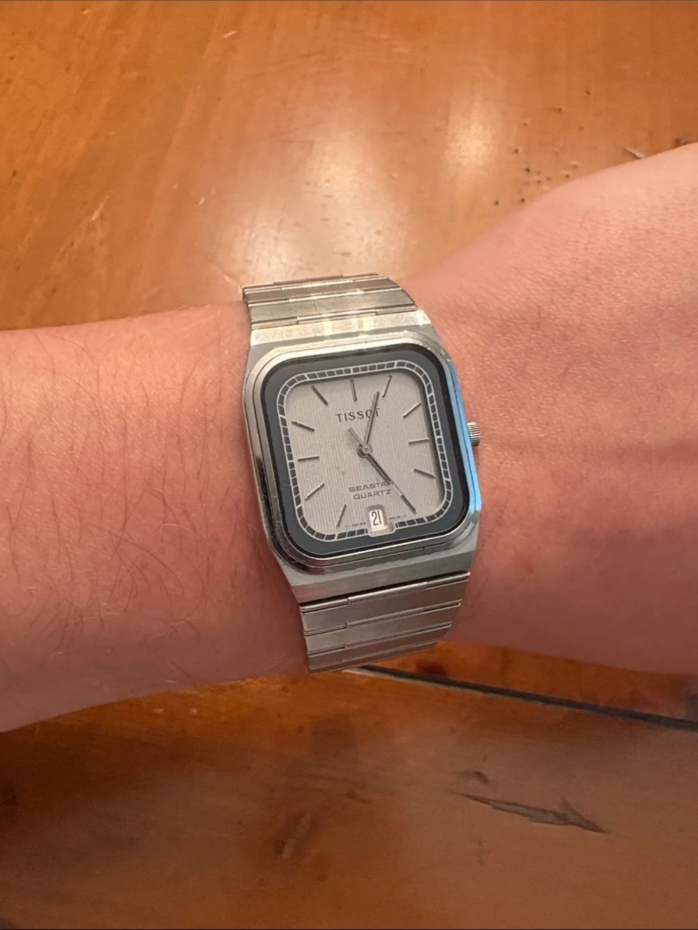 Tissot Silver and Black Square Dial Stainless Steel Watch 29.5-30mm
